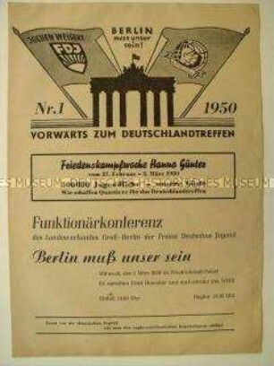 Mitteilungsblatt der FDJ-Landesvorstandes Berlin zur Vorbereitung des Deutschlandtreffens der Jugend 1950