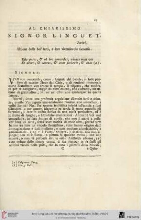 Al chiarissimo Signor Linguet