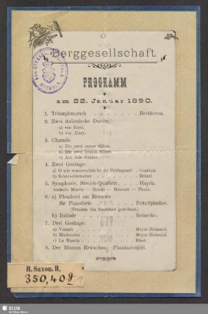 Berggesellschaft - Programm am 22. Januar 1890