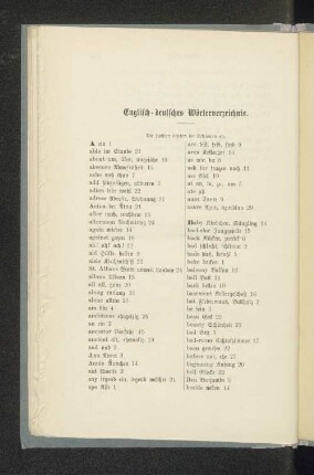 Englisch-deutsches Wörterverzeichnis.