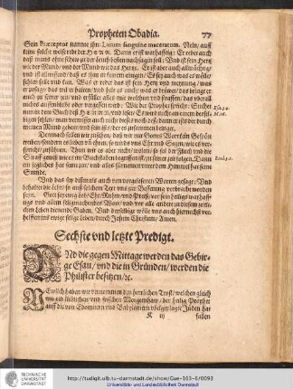 Sechste und letzte Predigt