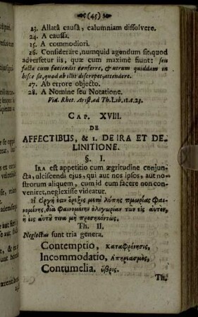Cap. XVIII. De Affectibus, & I. De Ira Et Delinitione.