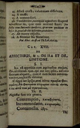 Cap. XVIII. De Affectibus, & I. De Ira Et Delinitione.