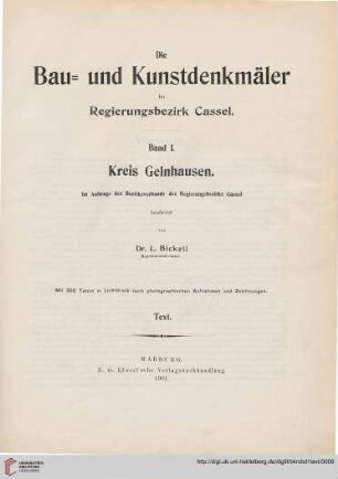 Band 1: Die Bau- und Kunstdenkmäler im Regierungsbezirk Cassel: Kreis Gelnhausen : Textband