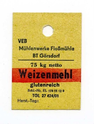 Weizenmehl VEB Mühlenwerke Floßmühle BT Görsdorf