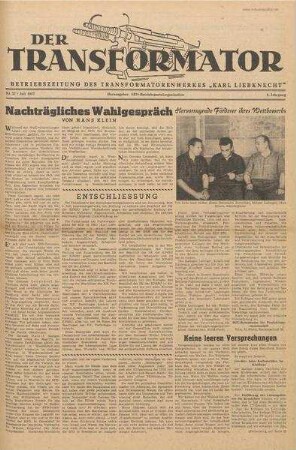TRO-Betriebszeitung 'Der Transformator'; Nr. 27/1957 (Juli 1957)