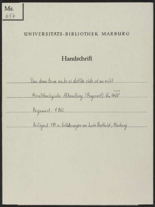 Universitätsbibliothek Marburg Ms. 654: Moraltheologische Abhandlung