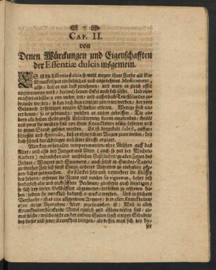 Cap. II. von Denen Würkungen und Eigenschafften der Essentiae dulcis insgemein.