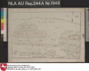 Lage der Moorflächen zwischen MIDDELS und Brill sowie der Weideländereien von Dunum Kolorierte Zeichnung von J. N. Franzius Papier auf Leinen Format 46,5x32,6 M 1:23.500 (ca)