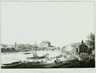 Ansicht von Meißen über die Elbe : Christian Gottlob Hammer (1779-1864). Ansicht von Meißen über die Elbe (kolorierter Stich, 1805). Dresden, Stadtmuseum