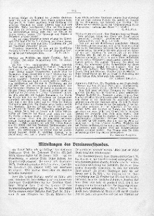 Mitteilungen des Vereinsvorsitzenden