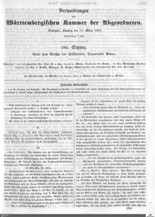 184. Sitzung, Stuttgart, 12.3.1853