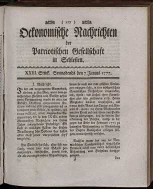XXIII. Stück. Sonnabends den 7 Junius 1777.