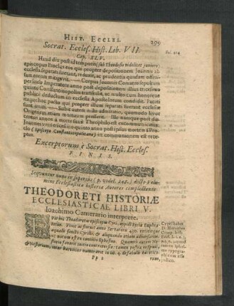 Theodoreti Historiae Ecclesiasticae Libri V.