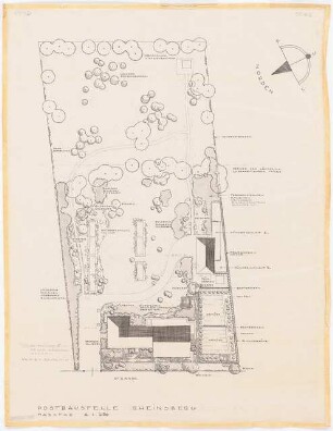 Garten am Postgebäude, Rheinsberg: Lageplan mit Gartenplan 1:250