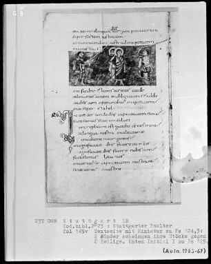 Der Stuttgarter Bibelpsalter — Zwei Gerechte werden von zwei Männern mit Stöcken bedroht