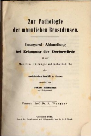 Zur Pathologie der männlichen Brustdrüsen : Inaug.-Abh.
