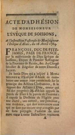 Lettres de Mgr. l'évêque d'Alais, en reponse à celles de Mgr. l'archévéque d'Aix des 6. Juin et 27. Juillet 1764