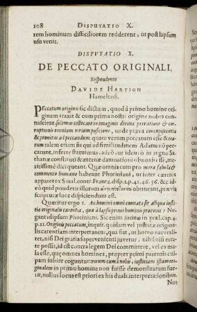 Disputatio X. De Peccato Originali