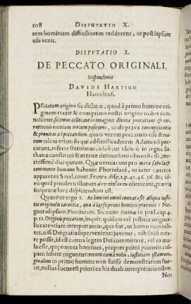 Disputatio X. De Peccato Originali