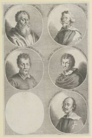 Gruppenbildnis des Giorgio Vasari, des Iospehus Arpinus, des Annibal Caracci, des Michel Angelo und des Gioanni Lanfranc