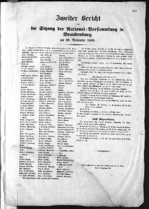 Zweiter Bericht über die Sitzung der National=Versammlung in Brandenburg am 28. November 1848. (Sammlung Friedlaender)