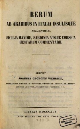 Rerum ab Arabibus in Italia Insulisque adjacentibus, Sicilia maxime, Sardinia atque Corsica gestarum commentarii