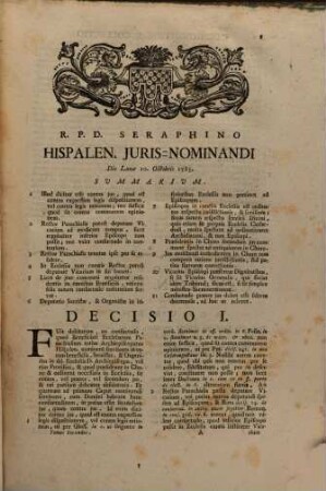 De Sacris Utensilibus Tractatus : Sanctissimo Domino Nostro PP. Pio Sexto Octavo Pontificatus Anno Feliciter Regnanti Dicatus, [2]. Sacrae Rotae Romanae Decisiones