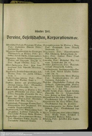 Fünfter Teil. Vereine, Gesellschaften, Korporationen etc.