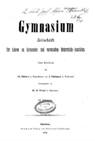 6: Gymnasium : Zeitschrift für Lehrer an Gymnasien und verwandten Unterrichtsanstalten - 6.1888