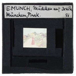 Munch, Straße in Asgarstrand und Frau in rotem Kleid