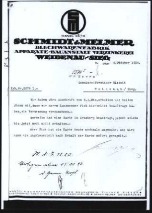 Firmenbriefkopf Schmidt & Melmer, Blechwarenfabrik - Apparate - Bauanstalt - Verzinkerei