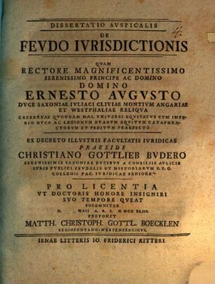 Dissertatio Avspicalis De Fevdo Ivrisdictionis