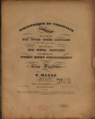 Bibliothèque du violoniste contenant .... 1, Op. 60, six duos trés faciles à la 1.re position : op. 60 A