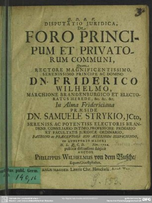Disputatio juridica, de foro principum et privatorum communi