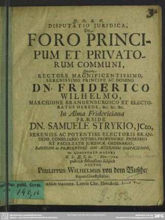 Disputatio juridica, de foro principum et privatorum communi