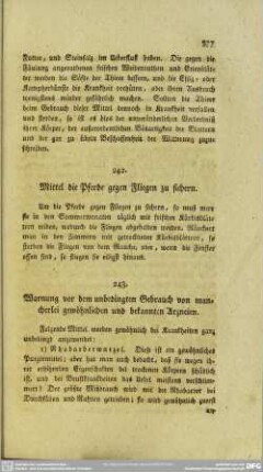 243. Warnung vor dem unbedingten Gebrauch von mancherlei gewöhnlichen und bekannten Arzneien