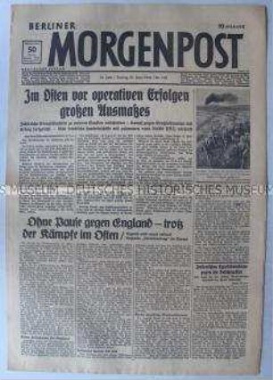 Tageszeitung "Berliner Morgenpost" mit Meldungen von verschiedenen Kriegsschauplätzen
