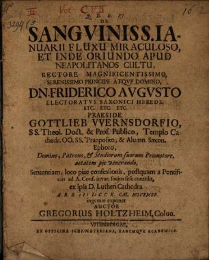 De sanguinis S. Ianuarii fluxu miraculoso et inde oriundo apud Neapolitanos cultu