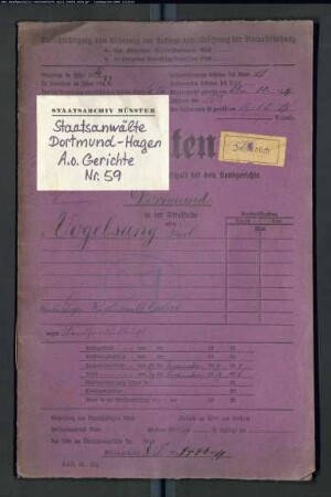 Landfriedensbruch (Plünderungen in Hombruch am 02.07.1919) Vogelsang, Carl
