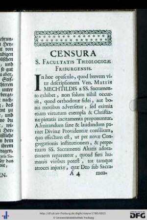 Censura S. Facultatis Theologicae Friburgensis.