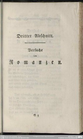 Dritter Abschnitt. Versuche in Romanzen