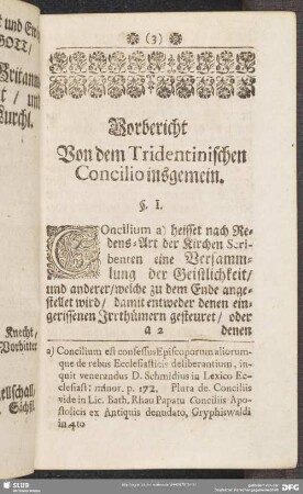 Vorbericht Von dem Tridentinischen Concilio insgemein