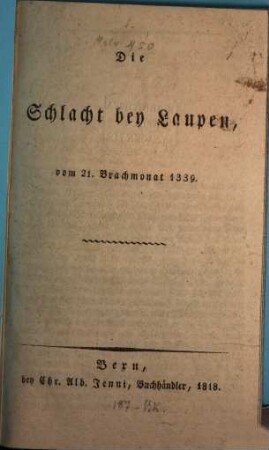 Die Schlacht bey Laupen : vom 21. Brachmonat 1339