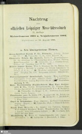 Nachtrag zum offiziellen Leipziger Mess-Adressbuch