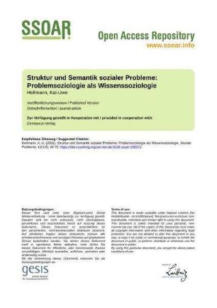 Struktur und Semantik sozialer Probleme: Problemsoziologie als Wissenssoziologie