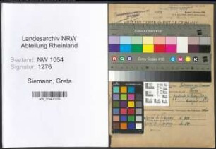 Entnazifizierung Greta Siemann , geb. 22.02.1889 ()