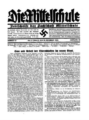 Sinn und Arbeit der Elternschaften im neuen Staat