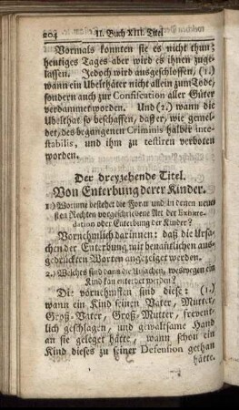 Der dreyzehende Titel. Von Enterbung derer Kinder. - Der fünff und zwantzigste Titel. Von Codicillen.