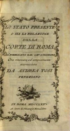 Lo Stato Presente O Sia La Relazione Della Corte Di Roma, 2